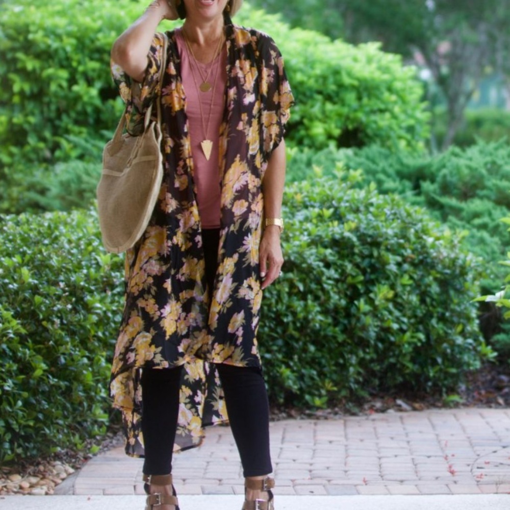 Band of Gypsies Floral Long Line Open Sheer Kimono